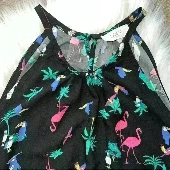 Loft Tropical Bird & Palm Tree Print Short Romper Small - Picture 3 of 7